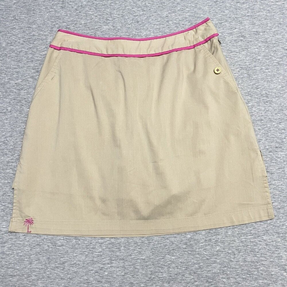 Lilly Pulitzer Skort Womens 2 Khaki Tan Pink Preppy Golf Skirt Palm Tree Vintage